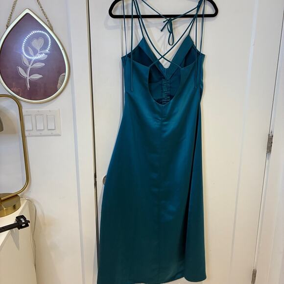NEW Jason Wu Teal Satin Slip Midi Dress Sz Large - Picture 4 of 11